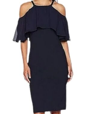 Vince Camuto Cold-Shoulder Navy Midi Dress 10